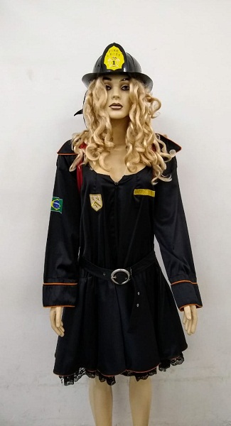 Bombeira Vestido Rodado Preto Plus Size